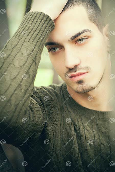 Handsome Man Green Eyes And Short Hair Stock Image Image Of