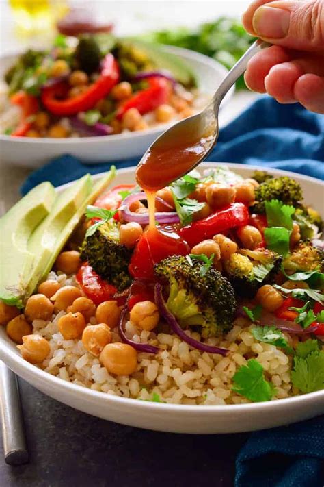 Bbq Chickpea And Roasted Veggie Brown Rice Bowls The Stingy Vegan