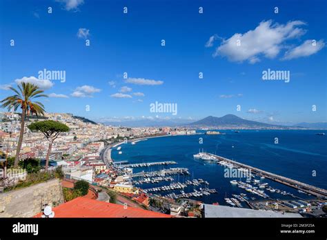 Naples Italy Aerial Skyline On The Bay With Mt Vesuvius In The Day