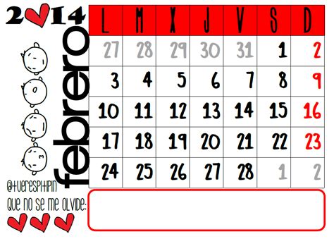 Calendario De Febrero 2014 Listo Para Imprimir