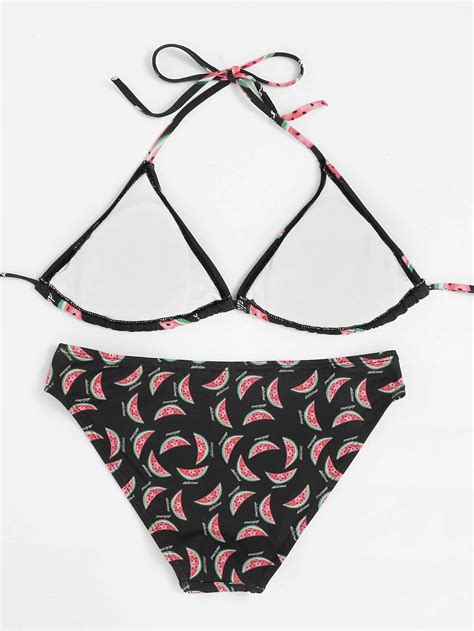 watermelon print triangle bikini set shein sheinside