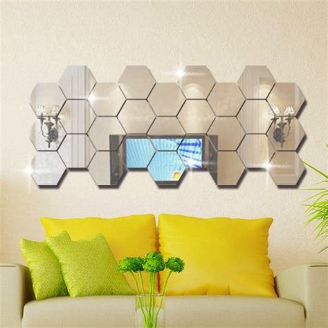 Jual Size Besar Stiker Cermin Kaca Hexagonal Mirror Acrylic Hiasan