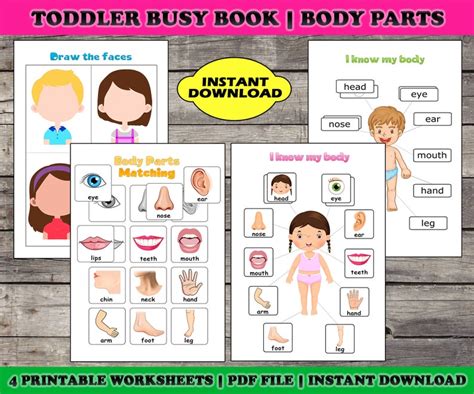 Toddler Busy Book Page Body Parts Matching Toddler Learning Etsy