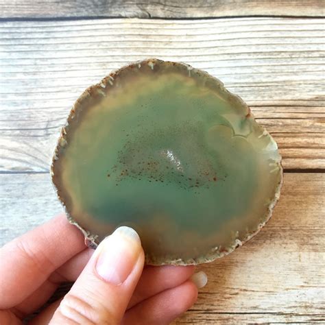 Small Green Agate Geode Slice With Druzy Crystal Center Dyed