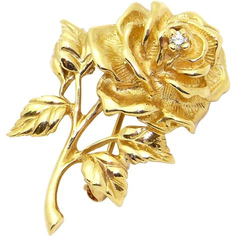 Gorgeous Tiffany And Co 14k Yellow Gold Round Cut Diamond Rose Flower