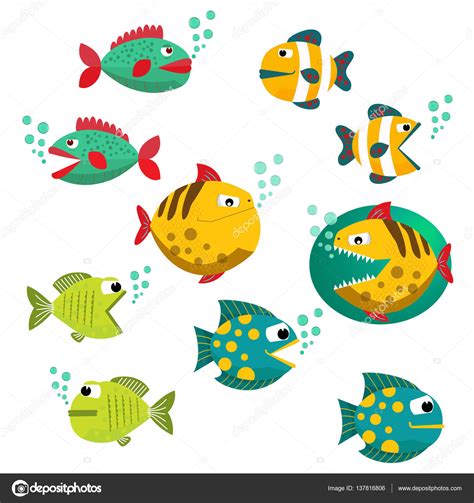 Cute Fish Vector Illustration Icons Set Fish Icons Isolated Tropical