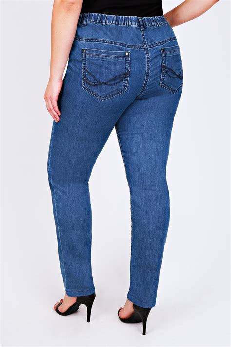 Blue Denim Jeggings With Fully Elasticated Waist Plus Size 1618202224
