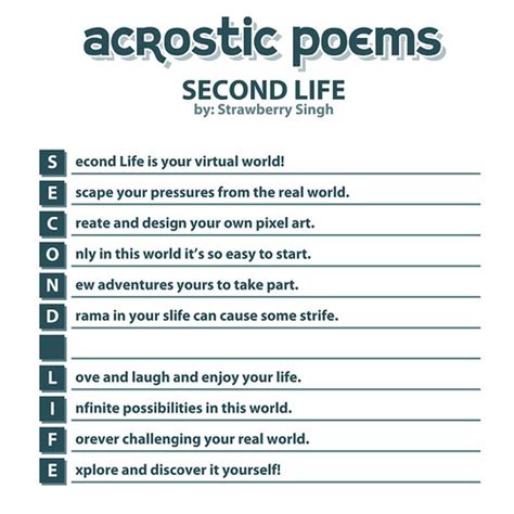 Acrostic Poem Second Life Todays Monday Meme For Second Flickr