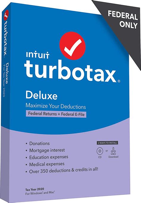 TurboTax Deluxe 2020 Desktop Tax Software Federal Returns Only