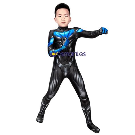 Kids Nightwing Blue Cosplay Suit Titans Nightwing Spandex Printed