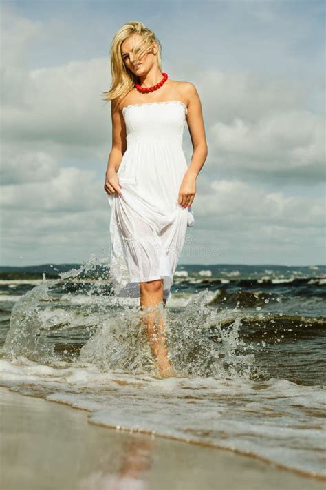 Beautiful Blonde Girl On Beach Summertime Stock Image Image Of Enjoying Seaside 57245119