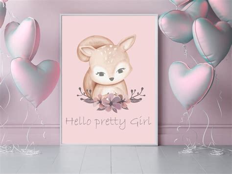 Hello Pretty Girl Jungle Theme Nursery Wall Art Safari Fox Etsy