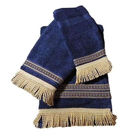 Great savings & free delivery / collection on many items. 3 Piece Decorative Towel Set, Navy Blue with Gold Trim Ca ...