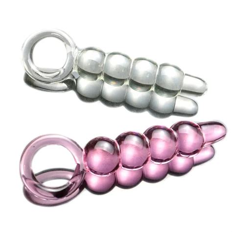 Crystal Clear Glass Dildo Anal Beads Plug With Pull Ring G Spot