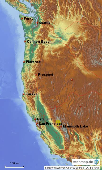 Stepmap West Coast Landkarte Für Nordamerika
