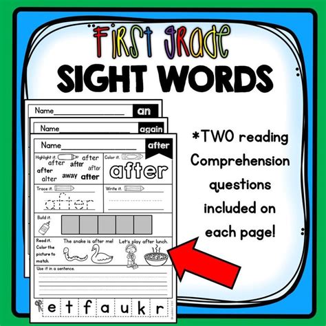 The First Grade Sight Words Worksheet With An Arrow Pointing Up To Its