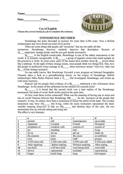 System, or transmitted in any form or by any means, electronic, mechanical, photocopying. Stonehenge Worksheet - Free Esl Printable Worksheets Made ...