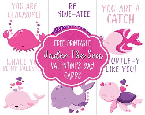 Discover free printable valentines for all your loved ones, including your kids and partner. Free Printable Valentine's Day Cards with Sea Animals - Fun Happy Home