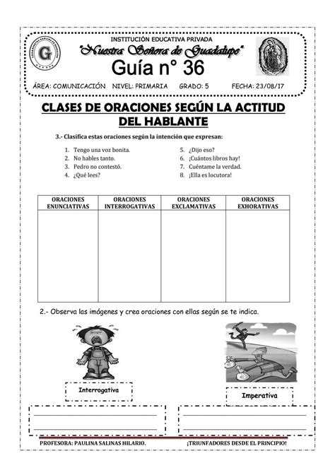 Guia 36 Clases De Oraciones Clases De Oraciones Tipos De Oraciones