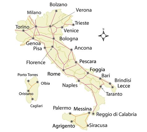 Carte Des Itinéraires De Train En Italie Litalie Rail Carte Des