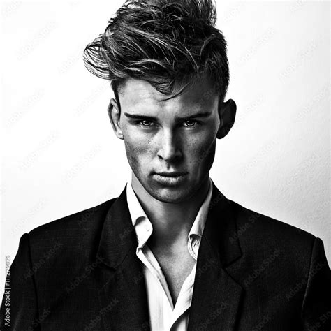 Elegant Stylish Handsome Man Black White Studio Fashion Portrait