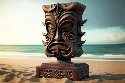 Premium Photo Traditional Exotic Tiki Mask Gods Head On Beach