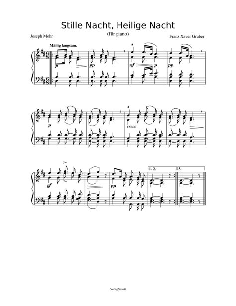 Stille Nacht Heilige Nacht 1818 Für Piano Original Version Sheet