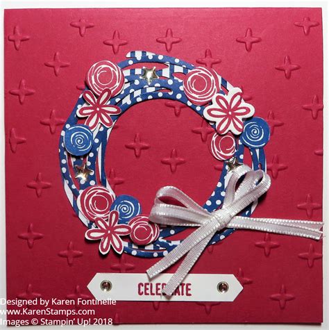 4th Of July Patriotic Wreath Card With Swirly Scribbles Stamping With