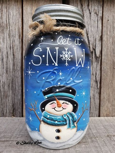 Let It Snow Hand Painted Ball Mason Jar Snowman Let It Snow Etsy