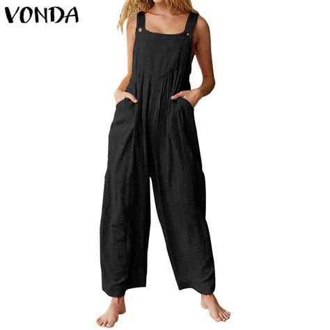 rompers women jumpsuit 2019 summer vonda wide leg jumpsuit casual loose cotton overalls pantalon