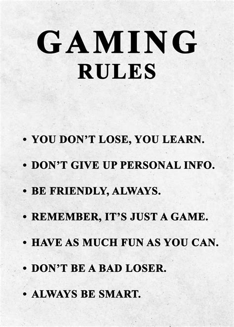 Gaming Rules Boy Game Room Poster Picture Metal Print Paint By