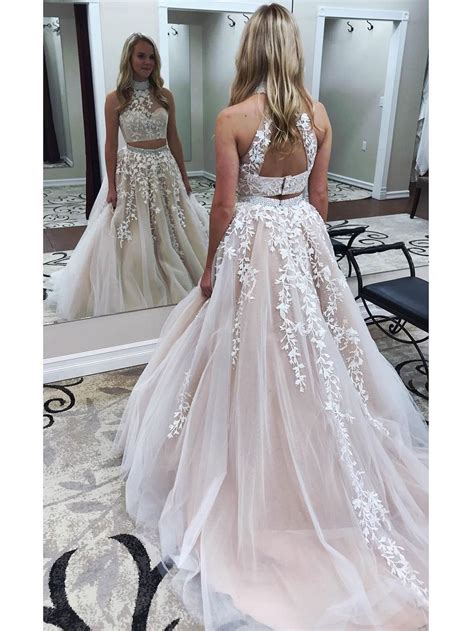 White Lace Appliqued Two Piece Prom Dresses2 Piece Prom Dress Anna