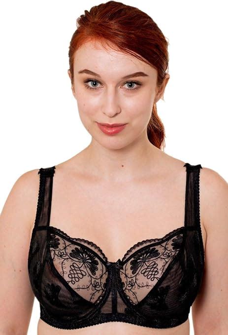 Gem Plus Size Ladies Black Lace Underwired Full Support Sheer Bra For