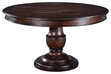 Dining Table Scottsdale Round Pedestal Base Wood Dark Rustic Pecan
