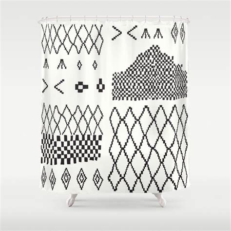 Moroccan Patchwork In Cream And Black Shower Curtain Black Shower