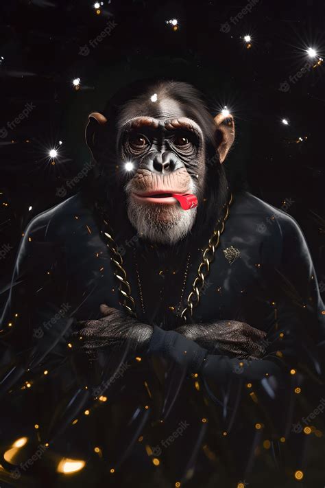Premium Ai Image A Fictional Rapper Chimpanzee In Black Wearing Gold