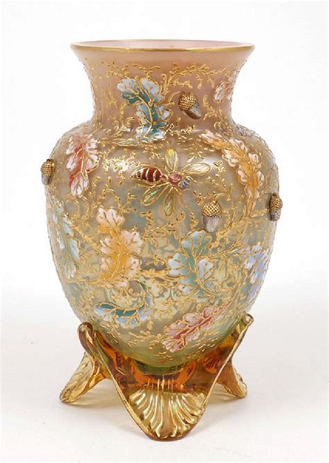 Moser Enameled Glass Acorns Footed Cabinet Vase Glass Art Unique Flower Vases Glass Art