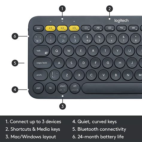 Logitech K380 Multi Device Bluetooth Wireless Keyboard Easy Switch Design Slim Portable 2