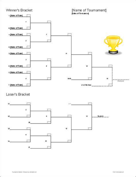 20 Team Double Elimination Printable Tournament Bracket Corn Hole