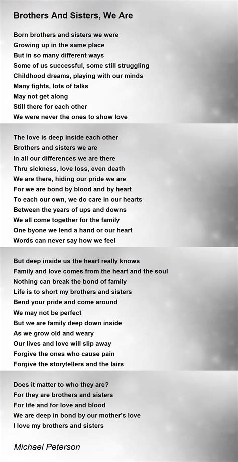 Brothers And Sisters We Are Brothers And Sisters We Are Poem By