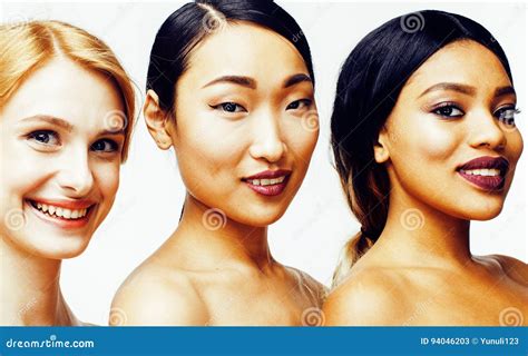 Three Different Nation Woman Asian African American Caucasian