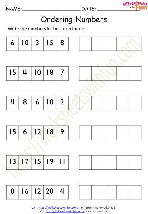 Mathematics Preschool Ordering Numbers Worksheet 4 Wwf
