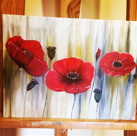 Easy Acrylic Paintingred Flowers Poppies Abstract Painting Etsy