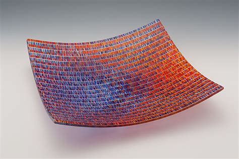 Large Tapestry Square Bowl In Jewel Tones Art Glass Bowl Created By Artist Richard Parrish