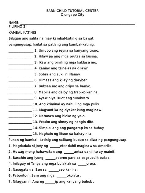 Grade 2 Filipino Worksheet Pdf