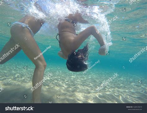 Two Womans Swimming Having Fun Under Stock Photo Shutterstock