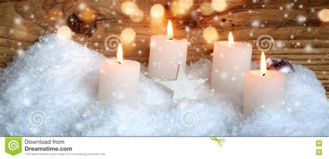 Christmas Candles In The Snow Stock Photo Image Of Advent Background
