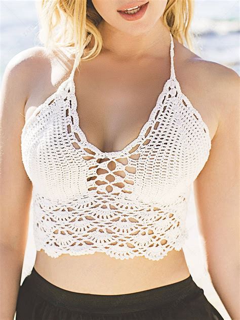 [25 off] 2021 solid color crochet halter bikini set in white zaful