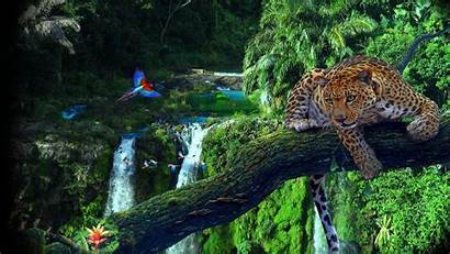 Jungle Fantasy Colorful Waterfall Forest Tropical Leopard
