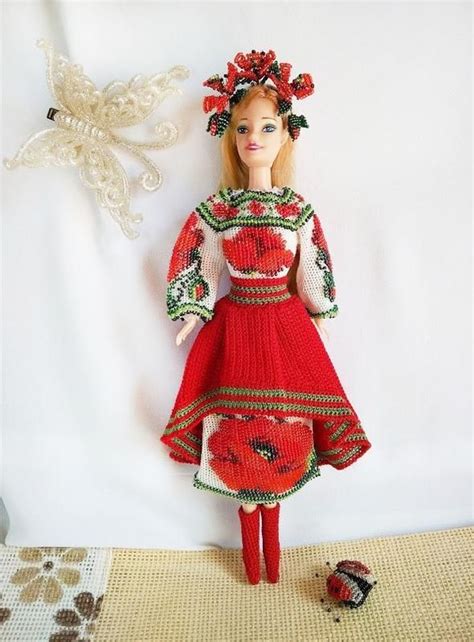 Купити Украинский наряд для куклы Барби вязанный крючком с бисером
